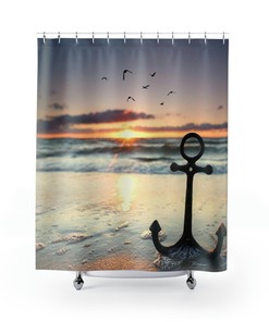 Sunset Anchor Shower Curtain - Ocean Fabric for Bathroom 