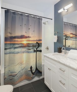 Sunset Anchor Shower Curtain - Ocean Fabric for Bathroom