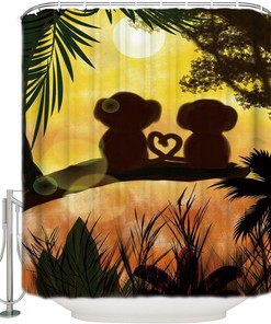 Sunset Jungle Forest Love Cute Monkey Shower Curtain for Bathroom Showers and Bathtubs