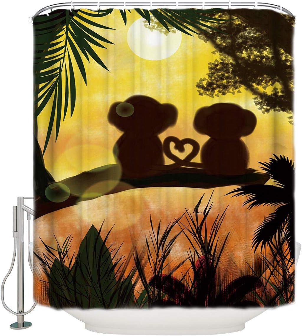Sunset Jungle Forest Love Cute Monkey Shower Curtain for Bathroom Showers and Bathtubs
