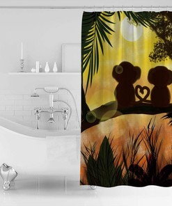 Sunset Jungle Forest Love Cute Monkey Shower Curtain for Bathroom Showers and Bathtubs