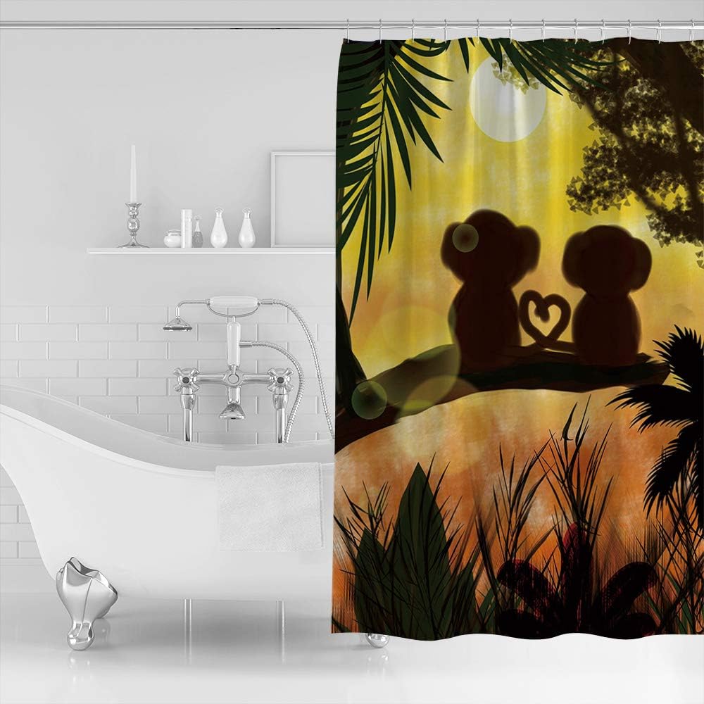 Sunset Jungle Forest Love Cute Monkey Shower Curtain for Bathroom Showers and Bathtubs