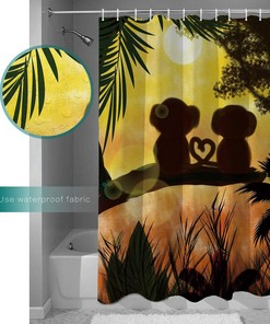 Sunset Jungle Forest Love Cute Monkey Shower Curtain for Bathroom Showers and Bathtubs
