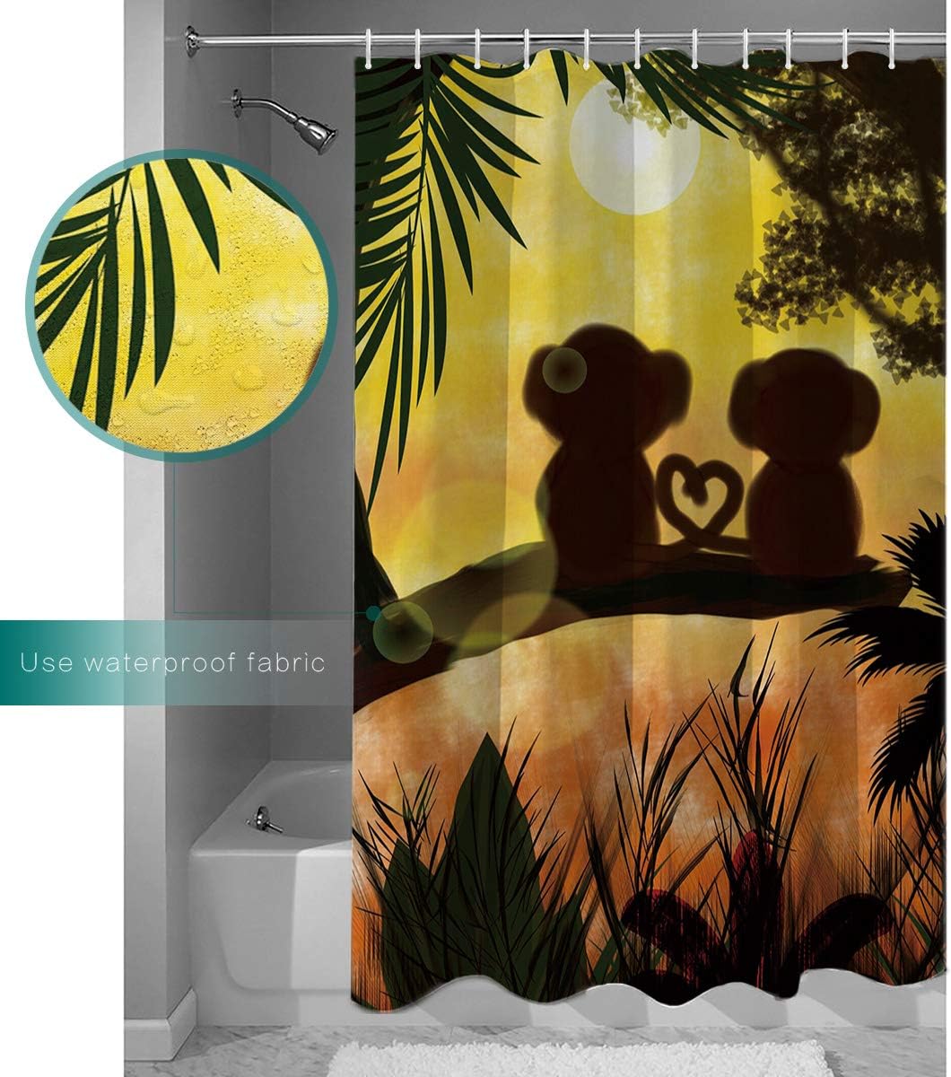 Sunset Jungle Forest Love Cute Monkey Shower Curtain for Bathroom Showers and Bathtubs