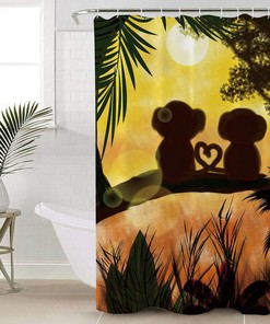 Sunset Jungle Forest Love Cute Monkey Shower Curtain for Bathroom Showers and Bathtubs