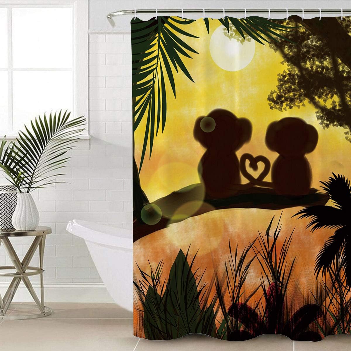 Sunset Jungle Forest Love Cute Monkey Shower Curtain for Bathroom Showers and Bathtubs