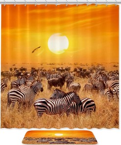 Sunset Zebra Shower Curtain with Waterproof Fabric | Home Decor