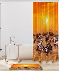 Sunset Zebra Shower Curtain with Waterproof Fabric | Home Decor