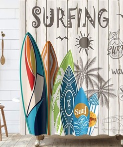Surfing in Paradise Beach Shower Curtain for Your Bathroom