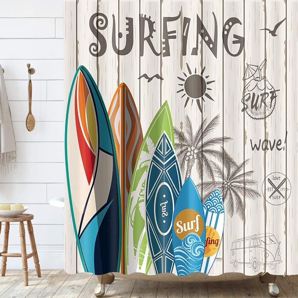 Surfing in Paradise Beach Shower Curtain for Your Bathroom