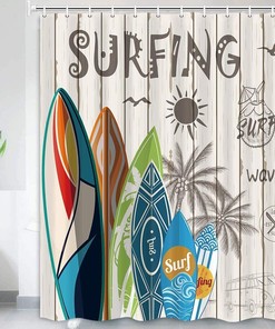 Surfing in Paradise Beach Shower Curtain for Your Bathroom