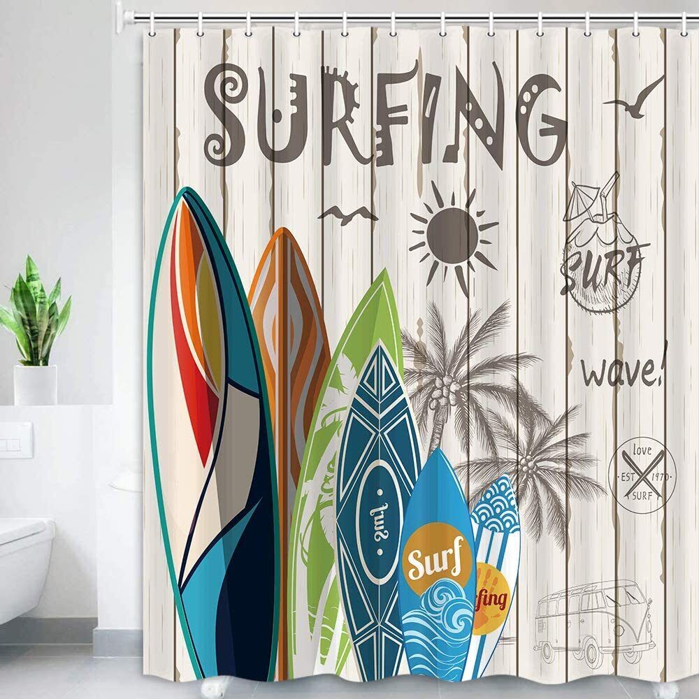 Surfing in Paradise Beach Shower Curtain for Your Bathroom