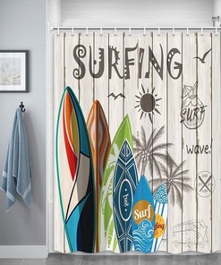 Surfing in Paradise Beach Shower Curtain for Your Bathroom
