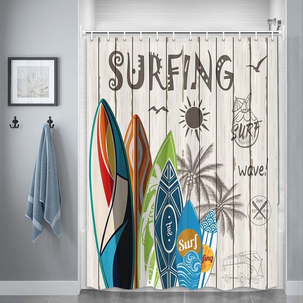 Surfing in Paradise Beach Shower Curtain for Your Bathroom