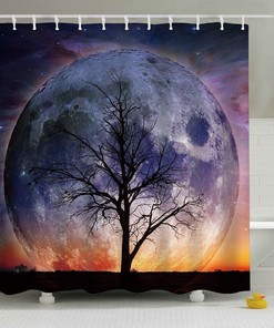 Surreal Moon Sky Nature Fabric Shower Curtain with Hooks for Bathroom Decor