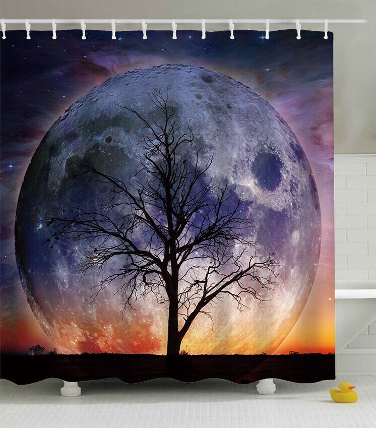 Surreal Moon Sky Nature Fabric Shower Curtain with Hooks for Bathroom Decor
