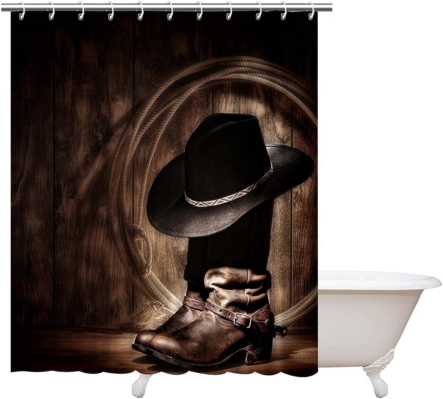 Surround yourself with Western Cowboy Shower Curtain with American Western Cowboy Hat Boots Vintage Picture Prints