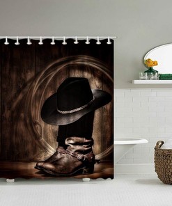 Surround yourself with Western Cowboy Shower Curtain with American Western Cowboy Hat Boots Vintage Picture Prints