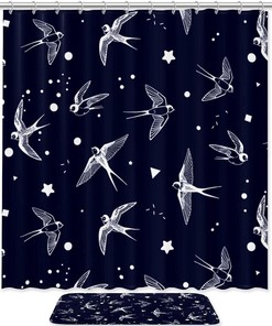 Swallow Bird Vector Waterproof Fabric Shower Curtain for Bathroom - Bathroom Accessories