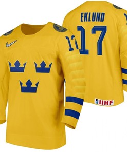 Sweden Hockey William Eklund 2022 IIHF World Junior Championship Gold Home Jersey Jersey