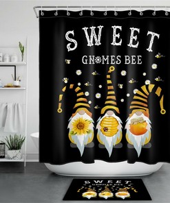 Sweet Gnomes Shower Curtain - Whimsical and Cute Bathroom Decor with Black and White Print