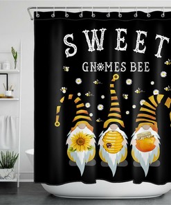 Sweet Gnomes Shower Curtain - Whimsical and Cute Bathroom Decor with Black and White Print