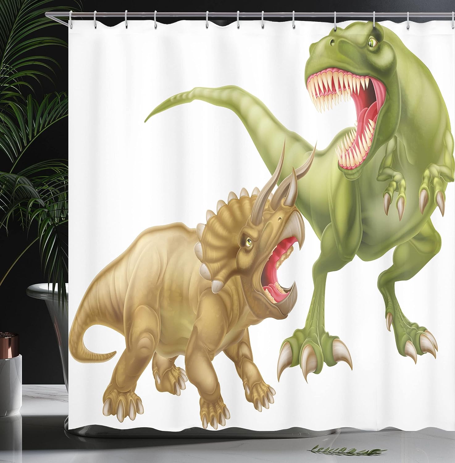 T Rex and Triceratops Dinosaur Shower Curtain, Cloth Bathroom Decor ...