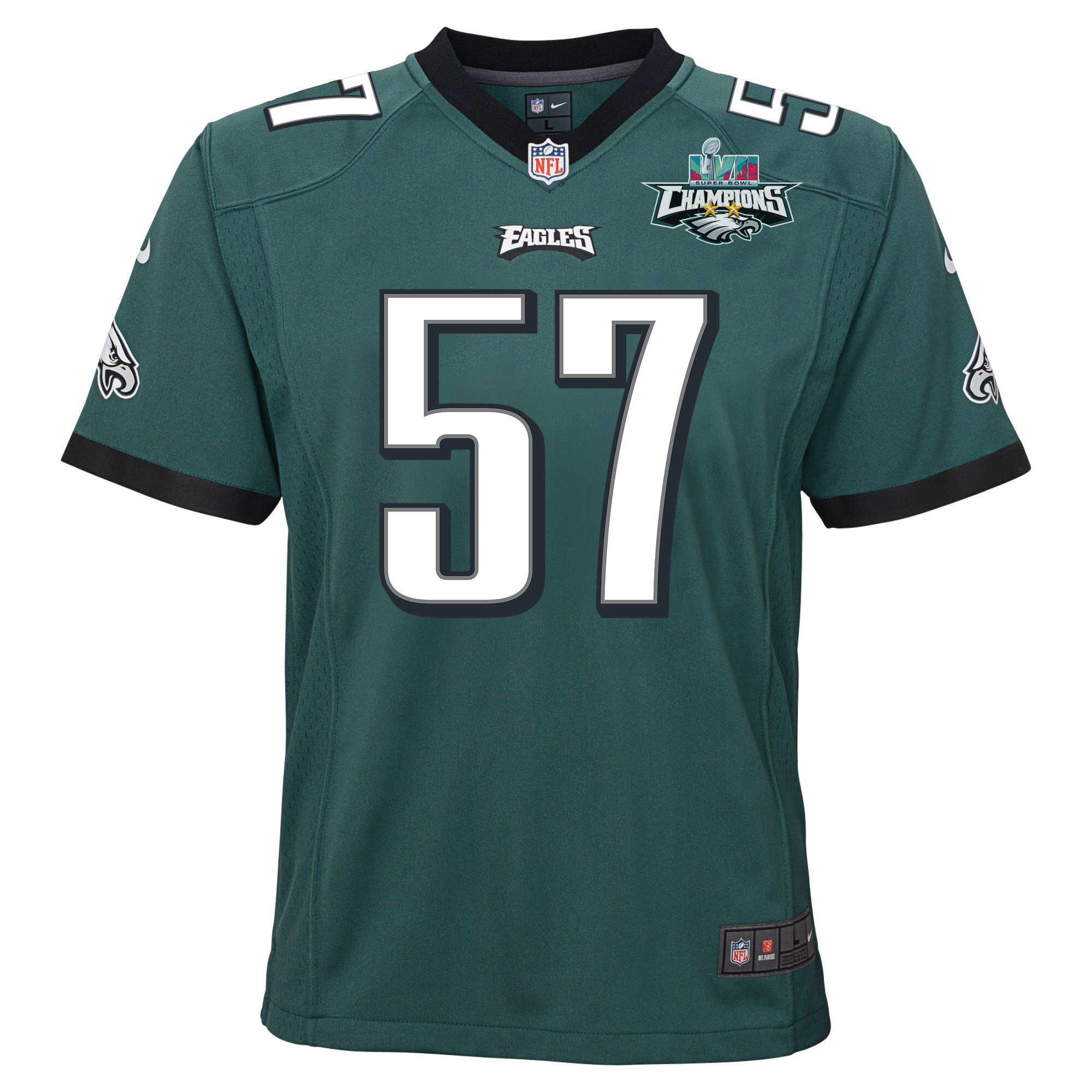 T.J. Edwards 57 Philadelphia Eagles Super Bowl LVII Champions 2 Stars 2 Stars Youth Game Jersey - Black