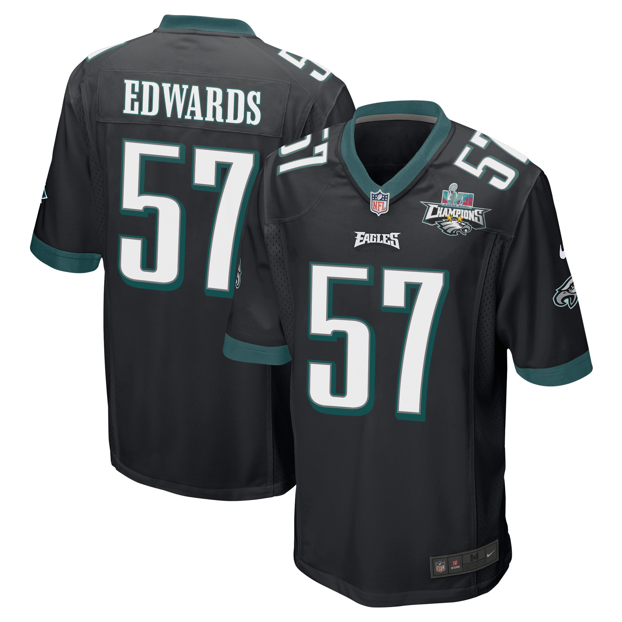 T.J. Edwards 57 Philadelphia Eagles Super Bowl LVII Champions 2 Stars Men Game Jersey - Black