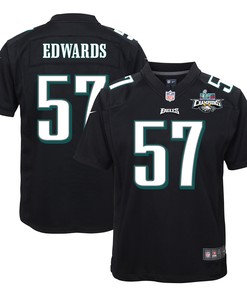 T.J. Edwards 57 Philadelphia Eagles Super Bowl LVII Champions 2 Stars Youth Game Jersey - Black