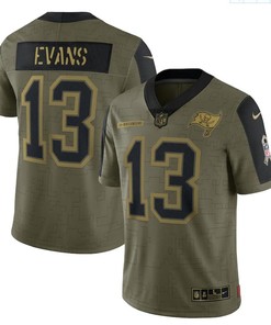 Tampa Bay Buccaneers Mike Evans 13 Nfl Olive 2021 Salute To Service Retired Player Men Jersey For Buccaneers Fans