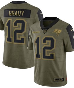 Tampa Bay Buccaneers Tom Brady 12 Nfl Olive 2021 Salute To Service Retired Player Men Jersey For Buccaneers Fans