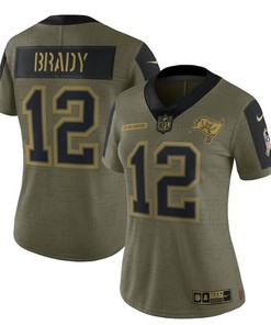 Tampa Bay Buccaneers Tom Brady 12 Nfl Olive 2021 Salute To Service Retired Player Women Jersey For Buccaneers Fans