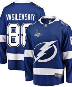 Tampa Bay Lightning Andrei Vasilevskiy 88 Home 2022 Stanley Cup Champions Breakaway Men Jersey - Blue