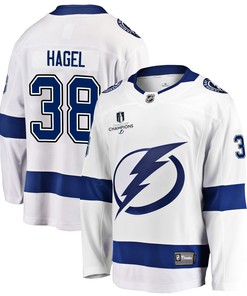 Tampa Bay Lightning Brandon Hagel 38 Away 2022 Stanley Cup Champions Breakaway Men Jersey - White