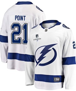 Tampa Bay Lightning Brayden Point 21 Away 2022 Stanley Cup Champions Breakaway Men Jersey - White