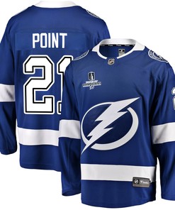 Tampa Bay Lightning Brayden Point 21 Home 2022 Stanley Cup Champions Breakaway Men Jersey - Blue