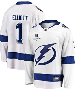 Tampa Bay Lightning Brian Elliott 1 Away 2022 Stanley Cup Champions Breakaway Men Jersey - White