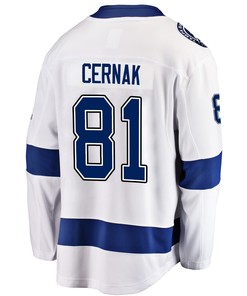 Tampa Bay Lightning Erik Cernak 81 Away 2022 Stanley Cup Playoffs Breakaway Men Jersey - White