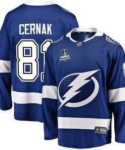 Tampa Bay Lightning Erik Cernak 81 Home 2022 Stanley Cup Playoffs Breakaway Men Jersey - Blue