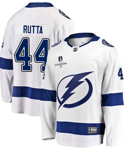 Tampa Bay Lightning Jan Rutta 44 Away 2022 Stanley Cup Champions Breakaway Men Jersey - White
