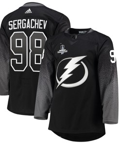 Tampa Bay Lightning Mikhail Sergachev 98 Alternate 2022 Stanley Cup Champions Breakaway Men Jersey - Black