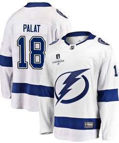 Tampa Bay Lightning Ondrej Palat 18 Away 2022 Stanley Cup Champions Breakaway Men Jersey - White