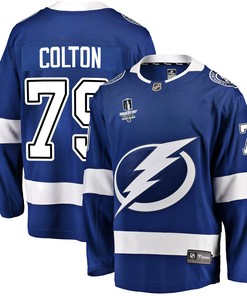 Tampa Bay Lightning Ross Colton 79 Home 2022 Stanley Cup Final Breakaway Men Jersey - Blue