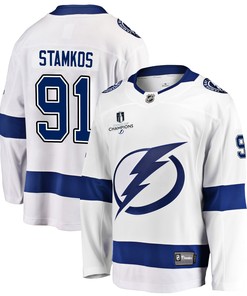 Tampa Bay Lightning Steven Stamkos 91 Away 2022 Stanley Cup Champions Breakaway Men Jersey - White