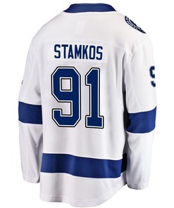 Tampa Bay Lightning Steven Stamkos 91 Away 2022 Stanley Cup Champions Breakaway Men Jersey - White