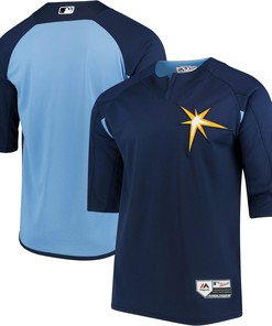 Tampa Bay Rays Majestic Authentic Collection On-field 3/4-sleeve Batting Practice Jersey - Navy/light Blue Mlb