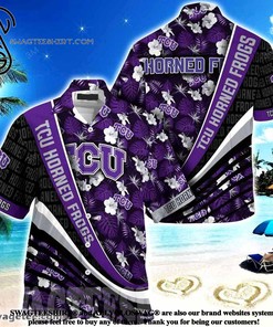 Tcu Horned Frogs With Tropical Flower Pattern Summer Beach Hawaiian Shirt