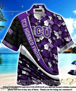 Tcu Horned Frogs With Tropical Flower Pattern Summer Beach Hawaiian Shirt