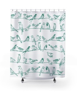 Teal Bird Shower Curtain for Minimalist Bathroom Decor